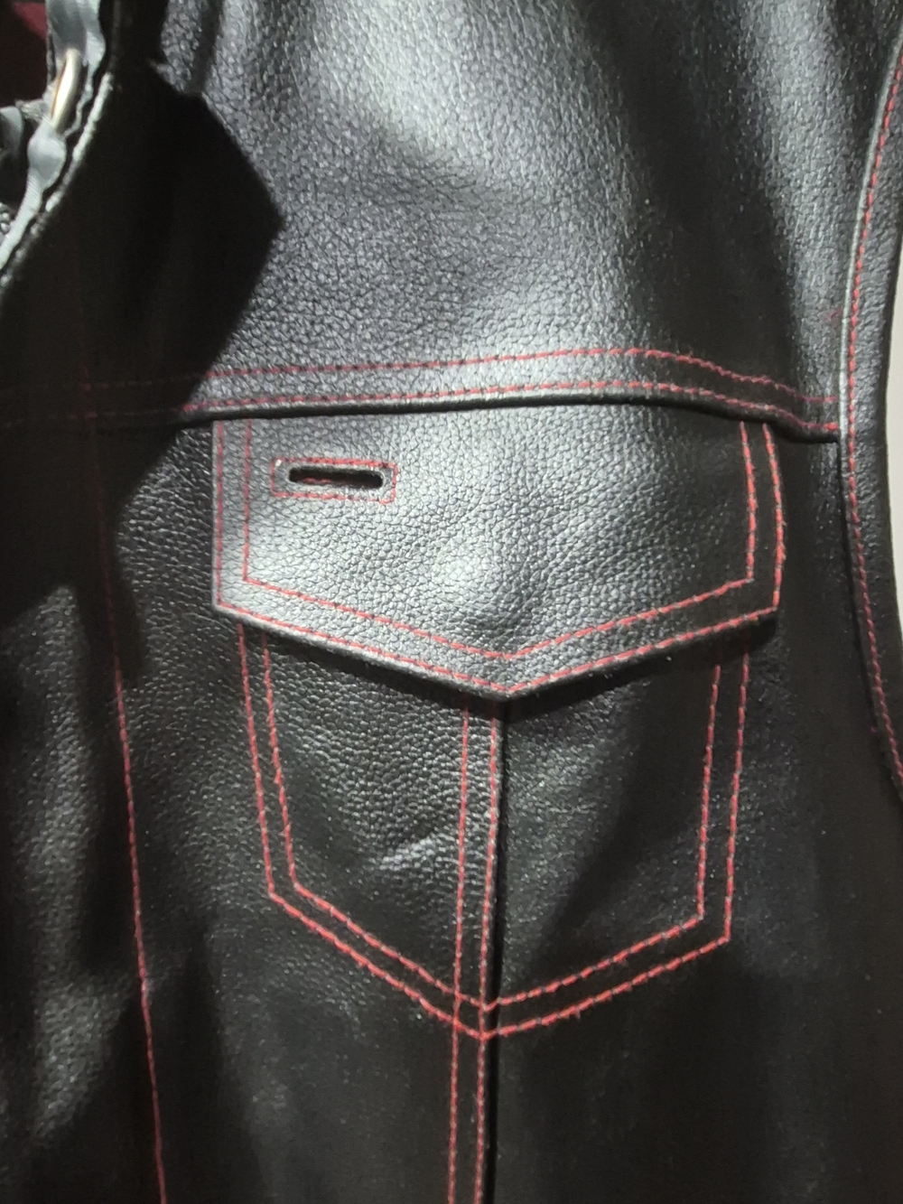 Jackets 4 Bikes Men's Leather Motorcycle Club Vest - Black with Red St - Picture 3 of 8